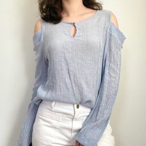 Pleione Blue Cold Shoulder Blouse